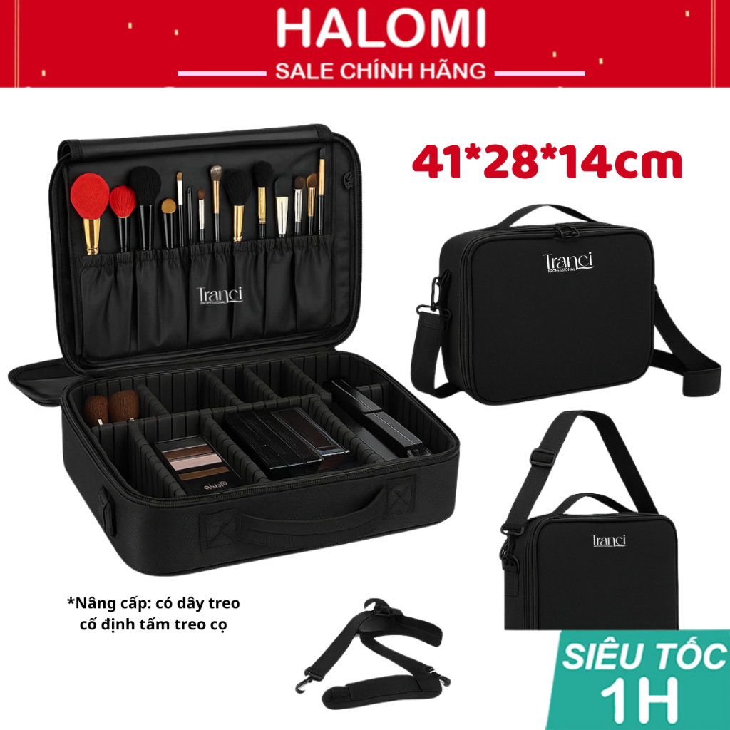 Cốp Đựng Đồ Trang Điểm Tranci Vải Dạng Vali Xách Tay 2 Ngăn Size Lớn Nhất Kèm Dây Đeo HALOMI
