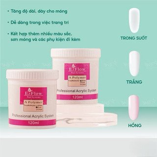 Bột đắp móng Ezflow 120ml loại xịn mịn và dẻo, không vón cục đủ 3 màu white, pink, clear