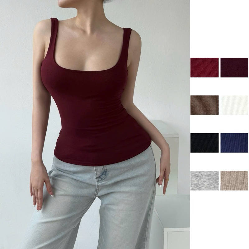 Áo thun hai dây bản to cổ U hai lớp ANNAKIKI dáng sơ vin - 211