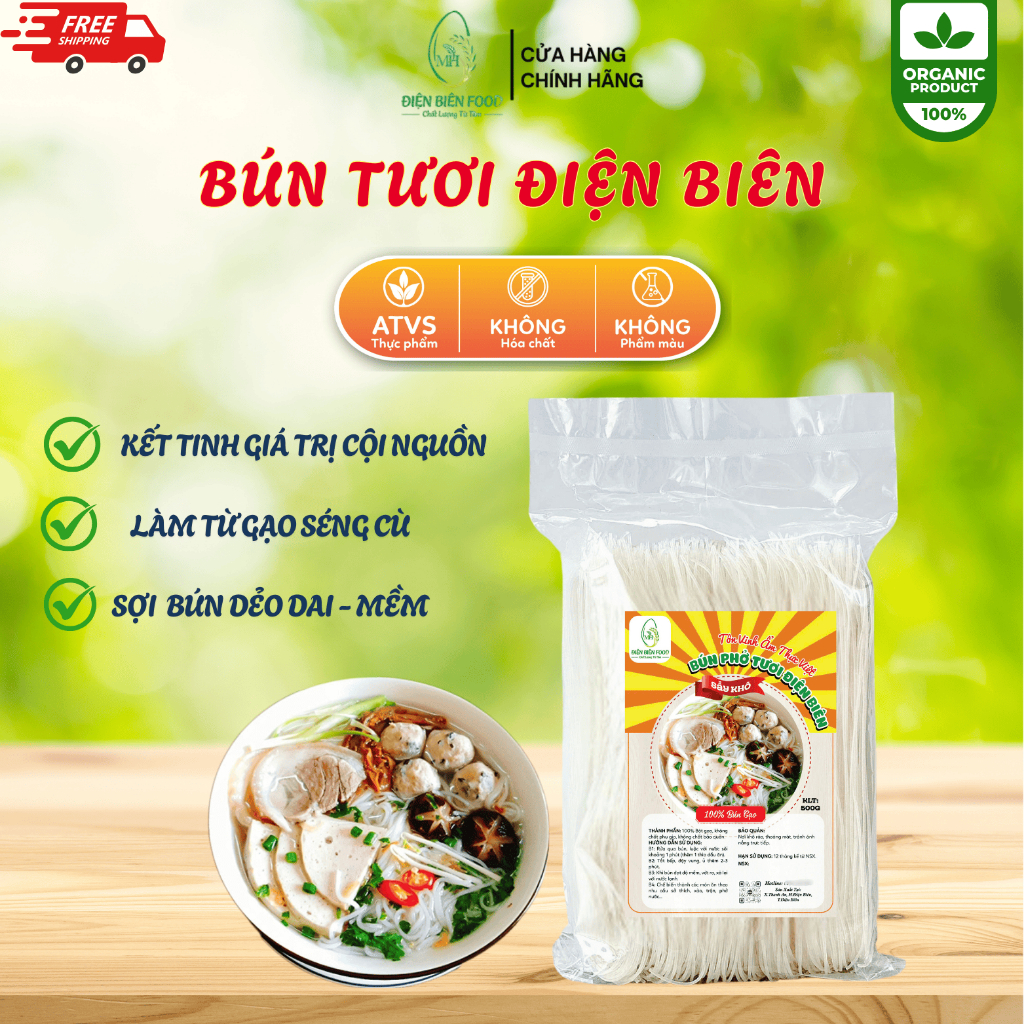 Bún Tươi Sấy Khô Điện Biên làm từ hạt gạo séng cù Điện Biên, không tẩy trắng, không chất bảo quản