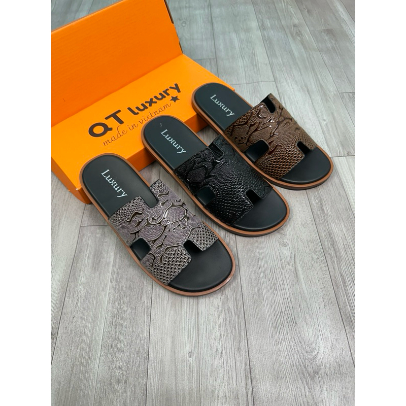 Dép H Nam 3D bản vip đế cao su vân gỗ cao cấp đã khâu quai