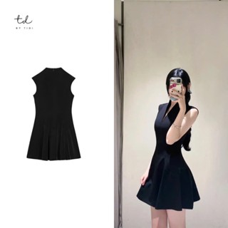  Váy đầm nữ Zara dáng ngắn dáng xòe sang chảnh sát nách cổ v màu đen trơn basic tiểu thư siêu xinh BTD349 