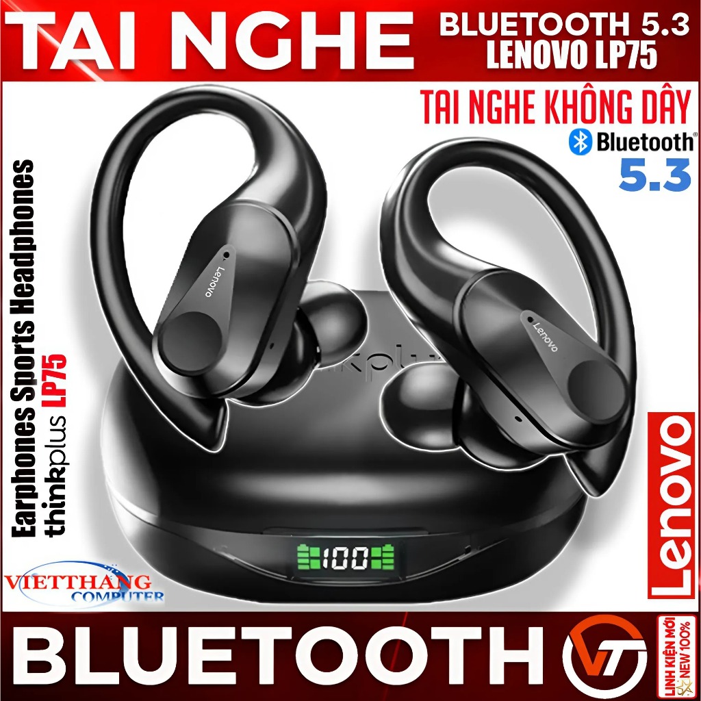Tai nghe Bluetooth Lenovo thinkplus LP75 Thể thao không dây Bluetooth 5.3 Micrô âm thanh nổi HiFi