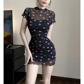 SET ĐẦM 2 MÓN LƯỚI HOA HỒNG ĐỦ SIZE 40KI - 85KI dáng ngắn