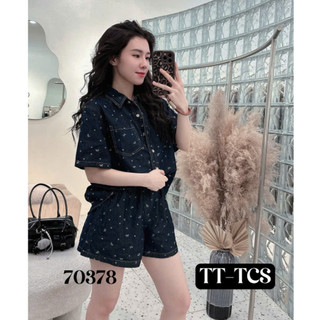  set đồ nữ sang chảnh,bộ quần áo nữ mùa hè,bộ bò cộc tay in nơ có túi xịn sò hot trend AE120 