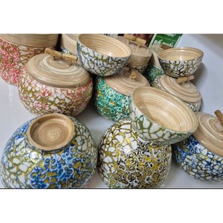 Combo 2 hộp màu xanh lam《size 10cmx9cm》Hũ tre khảm trai đựng trà, gia vị