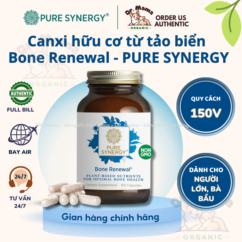 Canxi Pure Synergy Bone Renewal hữu cơ - Hỗ Trợ & Tái Tạo Xương Toàn Diện - Chính Hãng Bay Air 150 Viên