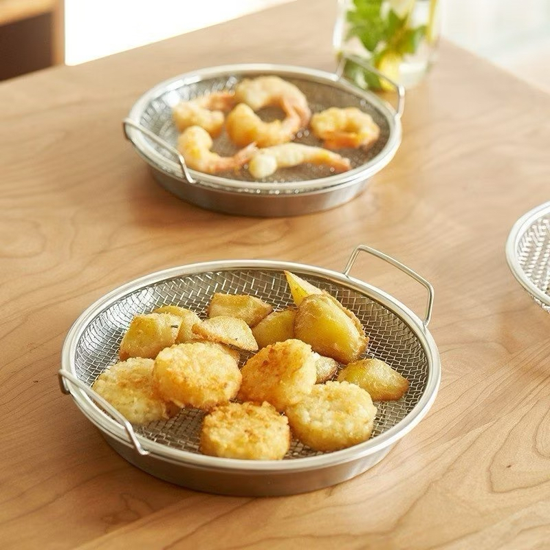 SÉT KHAY (ĐĨA) KÈM VỈ LƯỚI LỌC DẦU CHẤT LIỆU INOX 304 CAO CẤP, SIZE 20cm -22cm-24cm