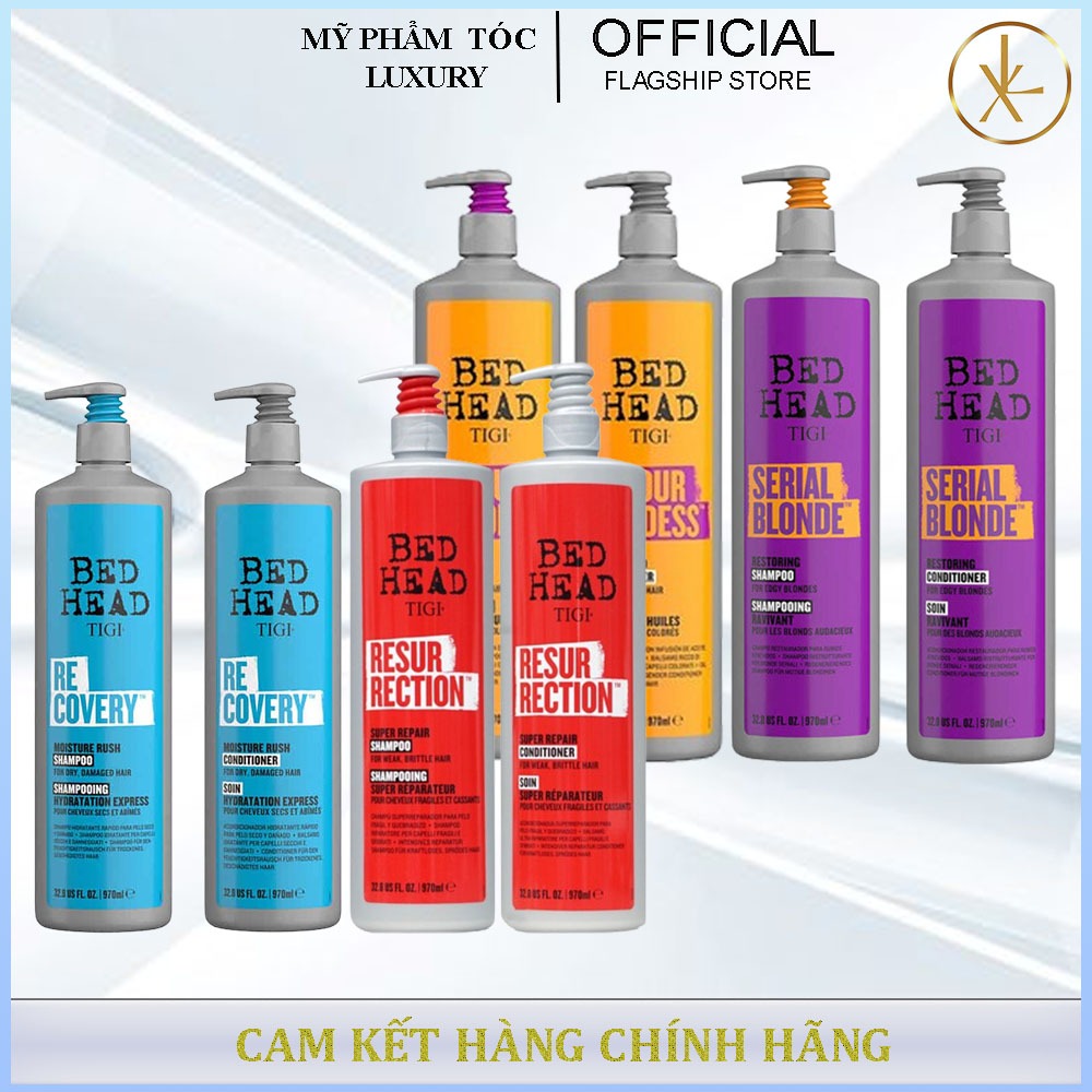 Dầu gội xả Tigi Bed Head Resur Rection 970ml phục hồi, dưỡng ẩm, dưỡng màu, chăm sóc tóc tẩy