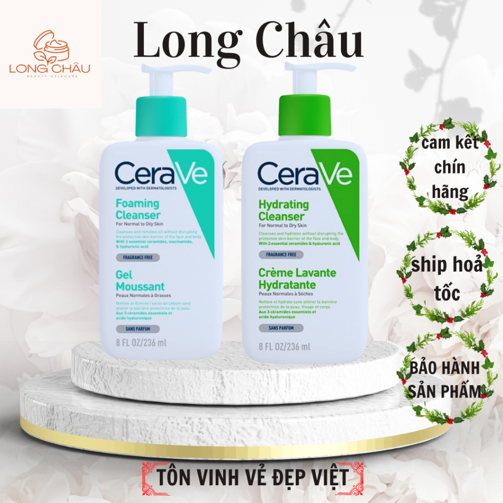 Sữa rửa mặt Cerave Foaming Cleanser, Hydrating Cleanser, SA Cleanser cho mọi loại da 236ml