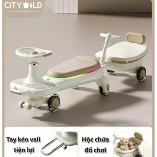  Xe lắc xe chòi chân cao cấp KYOTO với yên xe 2 NGƯỜI kéo theo xe phụ có tay đẩy sau bánh xe lớn có đèn LED tải 80kg 