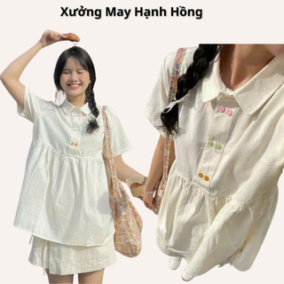  Áo sơ mi babydoll cúc màu xin vintage A325 áo kiểu sơ mi Hàn Quốc 