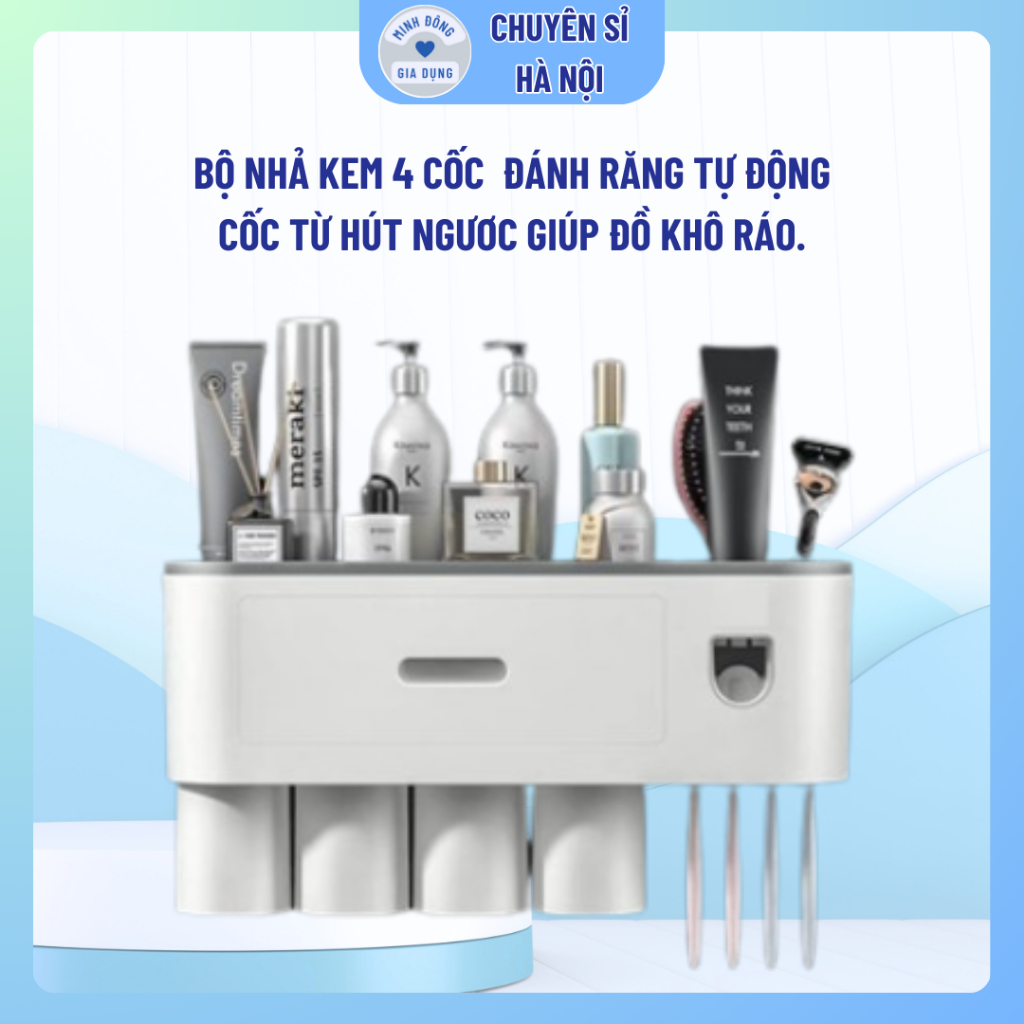 Bộ nhả kem 4 cốc  Đánh Răng Tự Động OENON Chính Hãng, Kệ Phòng Tắm Thông Minh Cao Cấp