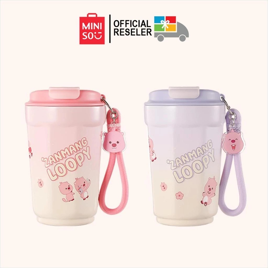 Cốc nước có nắp Miniso x ZANMANG Loopy Collection Tumblr có dây đeo 360ML