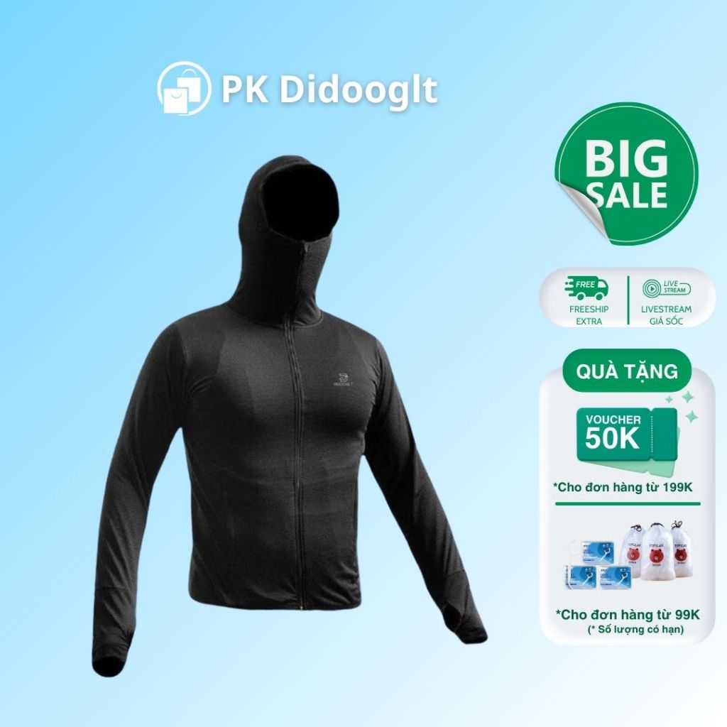 Áo chống nắng DIDOOGLT 2 lớp chống tia UV nam nữ khoá kéo cổ cao, thoáng khí cao cấp