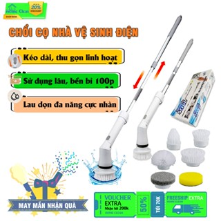 Chổi Cọ Nha Vệ Sinh Điện HOME CLEAN - Tích Điện 120 Phút, Kéo Dài 120cm, 8 Đầu Cọ Làm Sạch Hiệu Quả
