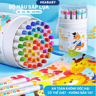 Hộp Màu Sáp Lụa, Màu Dầu An Toàn Không Dính Bẩn Tay Có Tay Cầm An Toàn Cho Bé Miababy