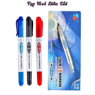Hộp 10 cây bút lông dầu Thiên Long PM-04 2 đầu 1.0mm x 0.4mm chính hãng