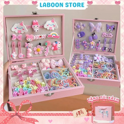 Hộp quà tặng bộ phụ kiện tóc 156 món, full set phụ kiện tóc LABOON tặng sinh nhật dịp lễ Tết