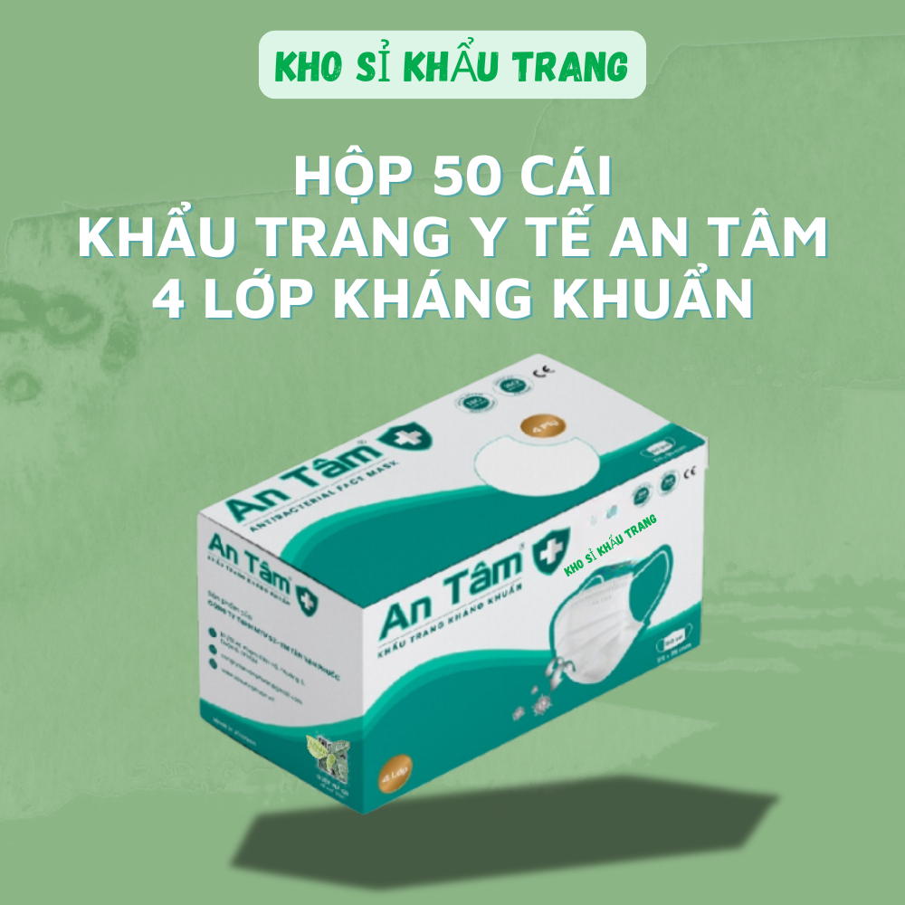 Hộp 50 cái khẩu trang y tế An Tâm 4 lớp kháng khuẩn, hàng chính hãng công ty