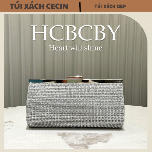 Túi cầm tay đi tiệc dáng ngang sang trọng,túi tiệc màu bạc cao cấp phù hợp đi tiệc tùng đẹp CECIN
