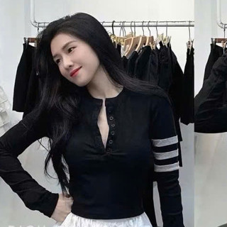 ÁO thun tay dài cổ u BOZIP 3 SOC TAY  ôm croptop phong cách Hàn Quốc M2594