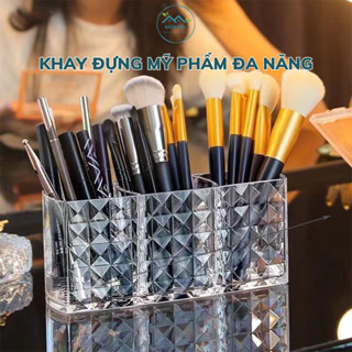 Khay Đựng Đồ 3 Ngăn Vân Sóng Nước, Đựng Đồ Trang Điểm Để Bàn, Kệ Mỹ Phẩm Tiện Lợi
