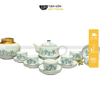  Bộ Ấm Trà Men Kem Hoạ Tiết Vẽ Tay Sen Xanh Hoa Đào Tách Trà Chén Sứ Bát Tràng Cao Cấp Nhiều Mẫu 