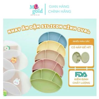 Khay Ăn Dặm Oval Silicone Có Đế Hít Chống Đổ, Chống Trơn, Có Nắp Đậy An Toàn