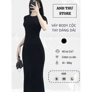 Váy Body Dáng Dài Cổ Tròn Cộc Tay Có Xẻ Sau Chất Thun Cotton Co Dãn , Đầm Midi Ôm Dáng Dài Cổ Tròn Bigsize 378