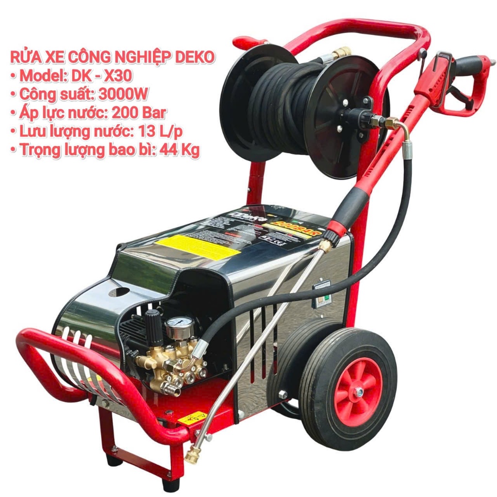 Máy rửa xe công nghiệp DEKO DK-X30 3000W áp lực 220 Bar, Lưu lượng 13 lít/ phút - Bảo hành 12 tháng