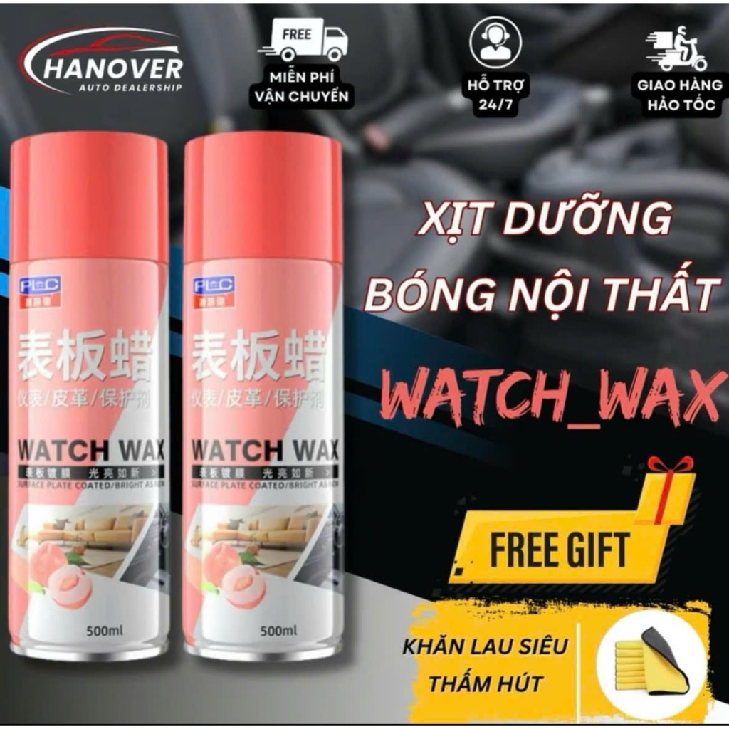 [CHÍNH HÃNG] Chai Xịt Dưỡng Bóng Nội Thất Ô Tô WATCH WAX 500ml Nhập Khẩu, Đánh Bóng Và Làm Sạch Sâu