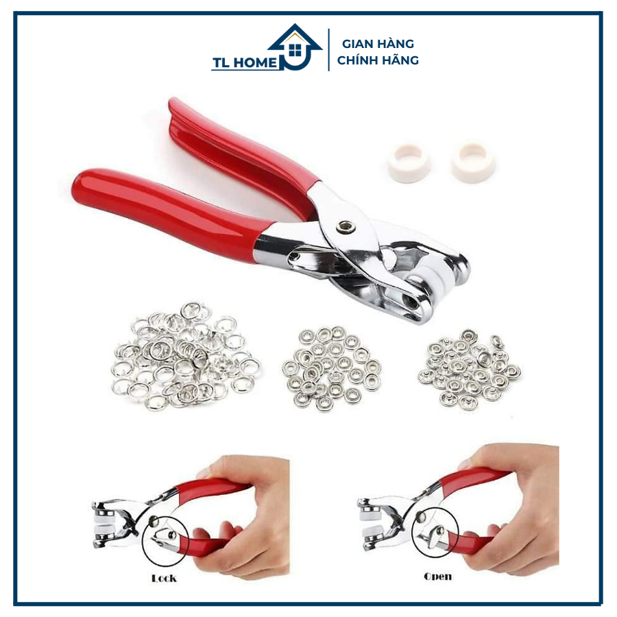 Bộ kìm bấm khuy cúc áo kèm hộp 100 chi tiết cúc áo- TL HOME