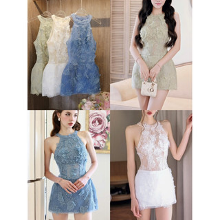   MMUSE STORE  VIDEO - Đầm tiệc cổ yếm ren hoa 3d phối kim sa sang trọng nổi bật màu mới phía sau 