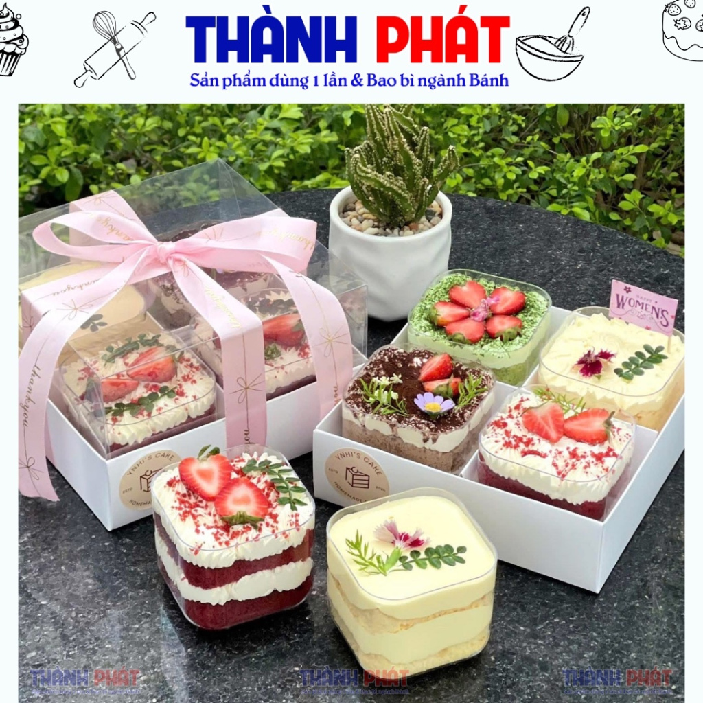 10 Hộp quà 4 ngăn đựng 4 hộp mica đựng bánh quy - Hộp 4 ngăn nắp mica -Hộp 4 ngăn đựng 4 ly mousse -