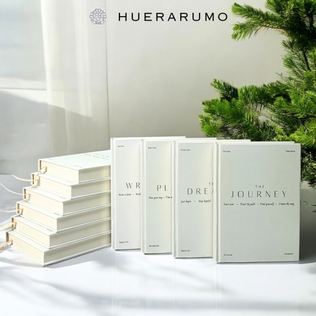  Sổ ghi chép A5 bìa cứng 300TR HUERARUMO – Giấy dày 100gsm Ruột caro dot girl kẻ ngang ghi chú bullet journal học tập 