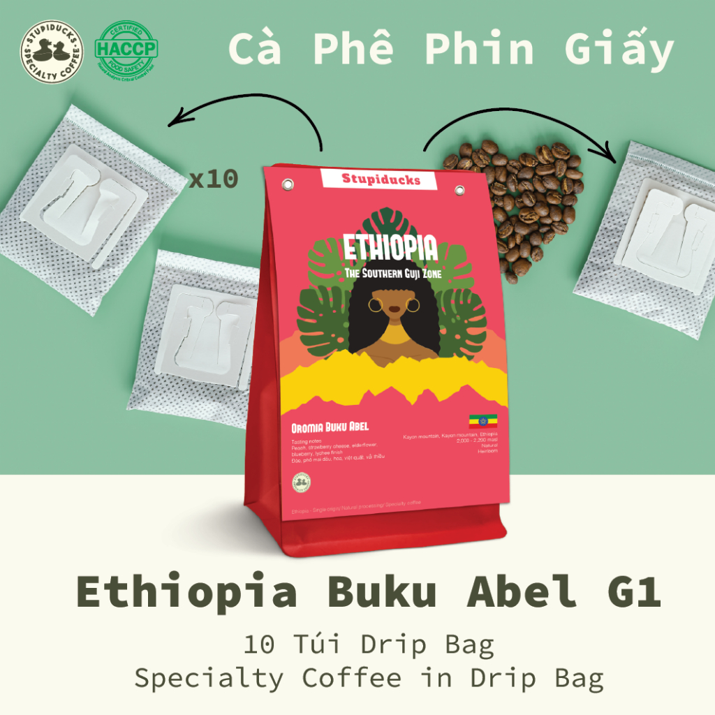 10 Túi Drip Bag Specialty Coffee - Ethiopia Oromia Buku Abel G1 Heirloom Natural - Cà Phê Phin Giấy 