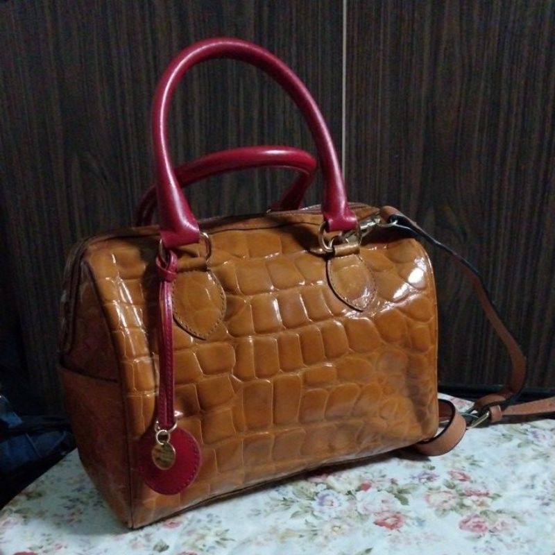 túi boston đeo chéo da thật dập vân phủ bóng hiệu Marie Claire si Nhật size 24x19x15