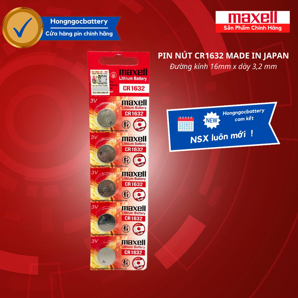 [ sản xuất tại Nhật Bản ] Pin CR1632 Maxell 3V chính hãng