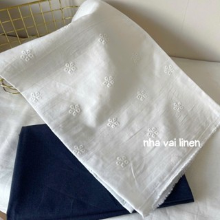  Vải boi thêu HNB NHÀ VẢI LINEN hoạ tiết HOA MAI 5 CÁNH thoáng mát,an toàn cho da 