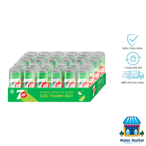Thùng 24 Lon Nước Ngọt Có Gaz 7Up (320ml/lon)