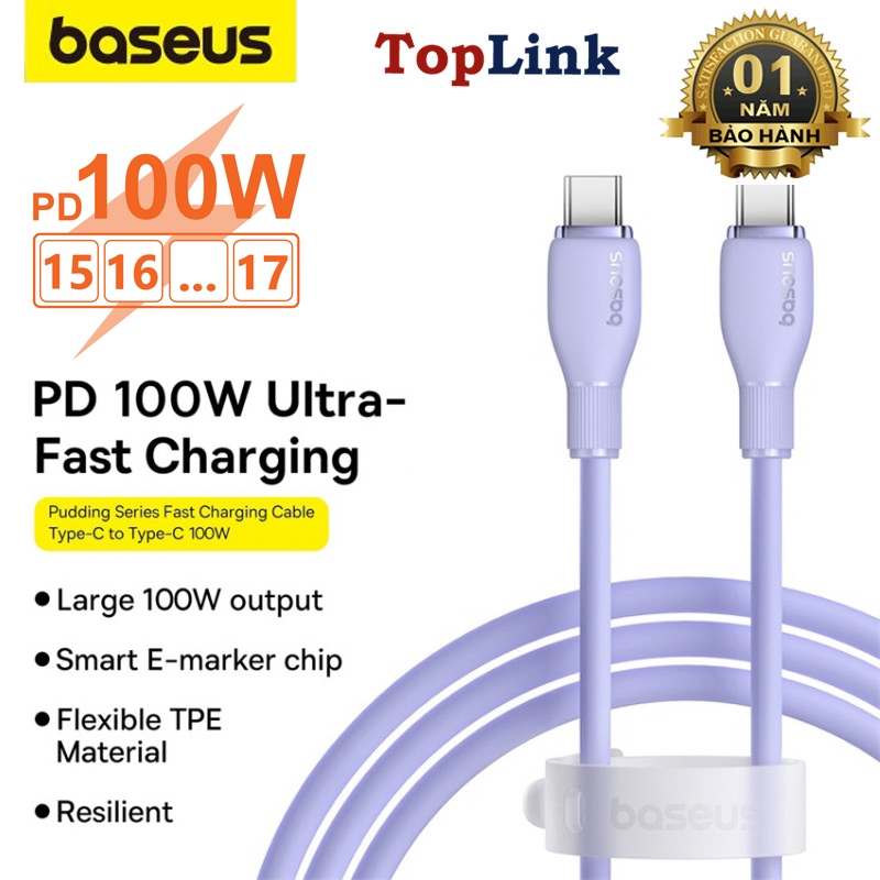 Cáp Sạc Nhanh 100w TypeC to TypeC Baseus Pudding Fast Charging Cable Cho Ip 15 16 17 SamSun LapTop T