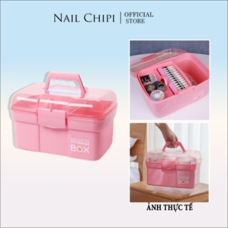  Cốp nhựa nail box đựng dụng cụ nail mi chuyên dụng màu hồng 