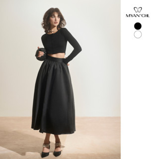 MYAN DESIGN Chân Váy Tafta Nhún Dáng Dài Bồng Xoè 2 Màu Trắng Đen Vvn072412 VFY250325