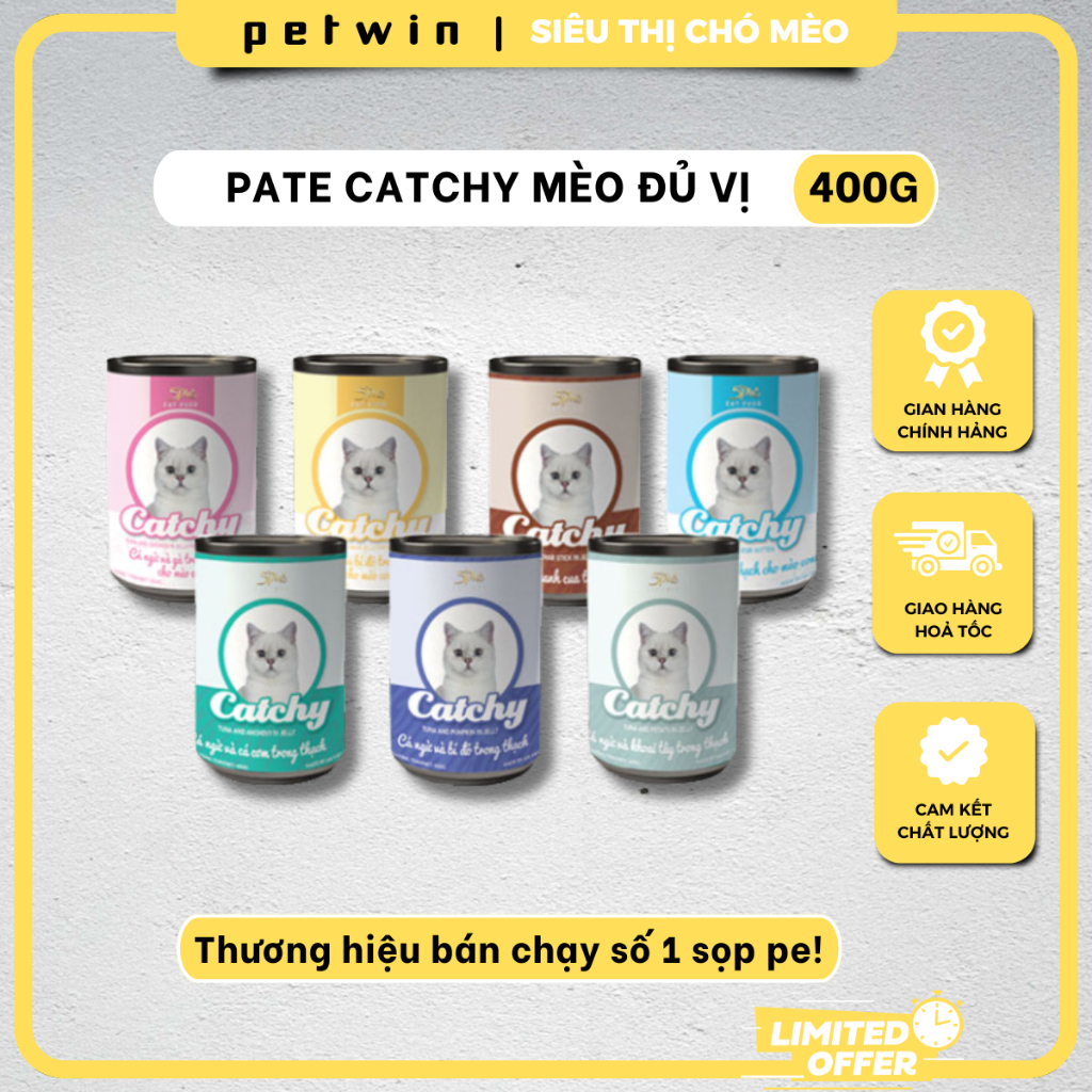 Pate Catchy Lon 400g Cho Mèo, Pate Catchy Cho Mèo Con, Pate Cho Mèo Mọi Lứa Tuổi Vị Cá Ngừ