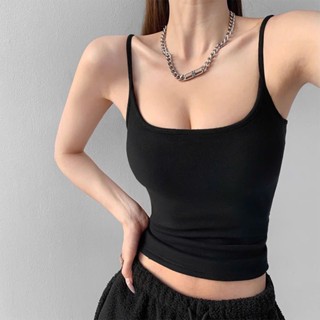 Áo 2 Dây Thun CÓ ĐỆM MÚT NGỰC Không Gọng, Áo Croptop Len Dệt Kim Cổ Tròn Có Dây Diều Chỉnh Hàng Loại 1 Shopquacam