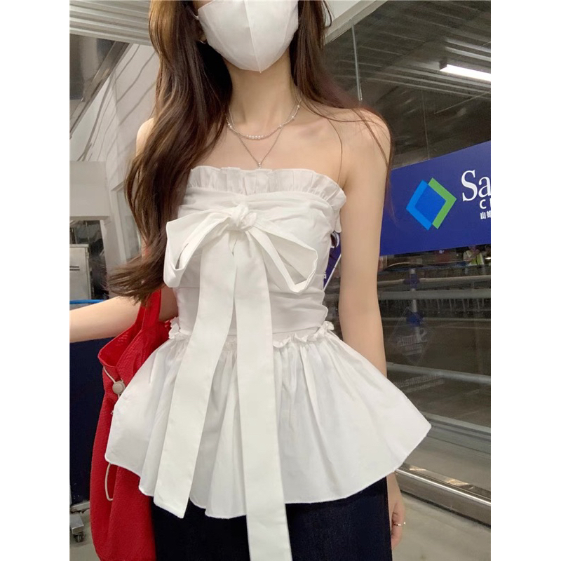 Áo quây nữ viền bèo thắt nơ ngực TABISHOP Áo ống nữ kiểu dáng dễ thương dễ phối đồ mặc hè đi chơi(112) | BigBuy360 - bigbuy360.vn