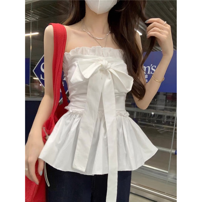 Áo quây nữ viền bèo thắt nơ ngực TABISHOP Áo ống nữ kiểu dáng dễ thương dễ phối đồ mặc hè đi chơi(112) | BigBuy360 - bigbuy360.vn