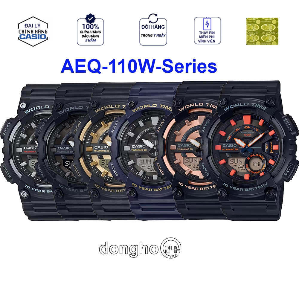Đồng hồ Casio AEQ-110 - Nam - Quartz (Pin 10 Năm) Dây Nhựa - Chính Hãng - Size 46mm