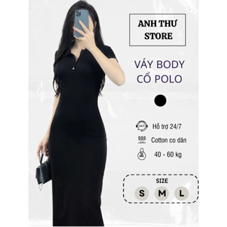 Váy Thun Nữ Ôm Body Dáng Dài Cộc Tay Cổ Polo Mix Cúc Xẻ Tà Phía Sau BigSize, Đầm Hè Nữ Body Dáng Dài Anh Thư Store 398